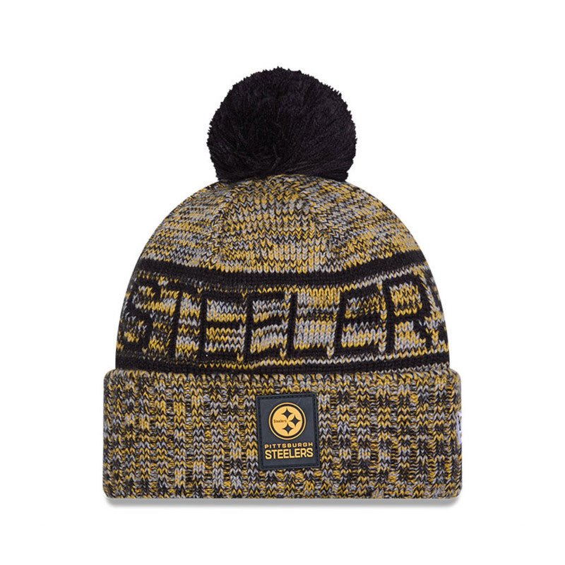 Pittsburgh Steelers Script Pom Cuffed Knit Beanie - New Era - 