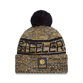 Pittsburgh Steelers Script Pom Cuffed Knit Beanie - New Era - 