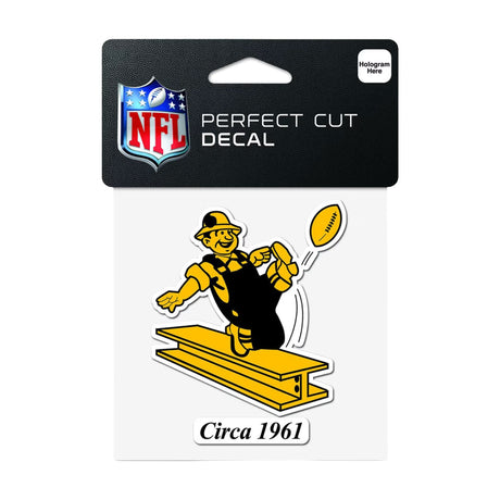 Pittsburgh Steelers Throwback Steelworker Logo 4x4 Perfect Cut Decal - Wincraft - 3210129