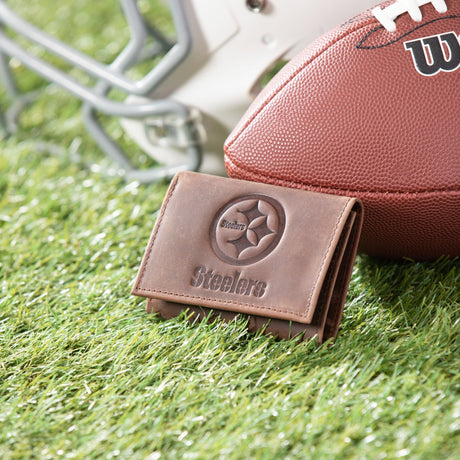 Pittsburgh Steelers, Tri-Fold Wallet, Brown, CH, 100% Genuine Leather - EG Collective - 801946048367