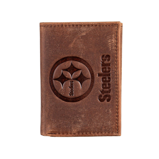 Pittsburgh Steelers, Tri-Fold Wallet, Brown, CH, 100% Genuine Leather - EG Collective - 801946048367