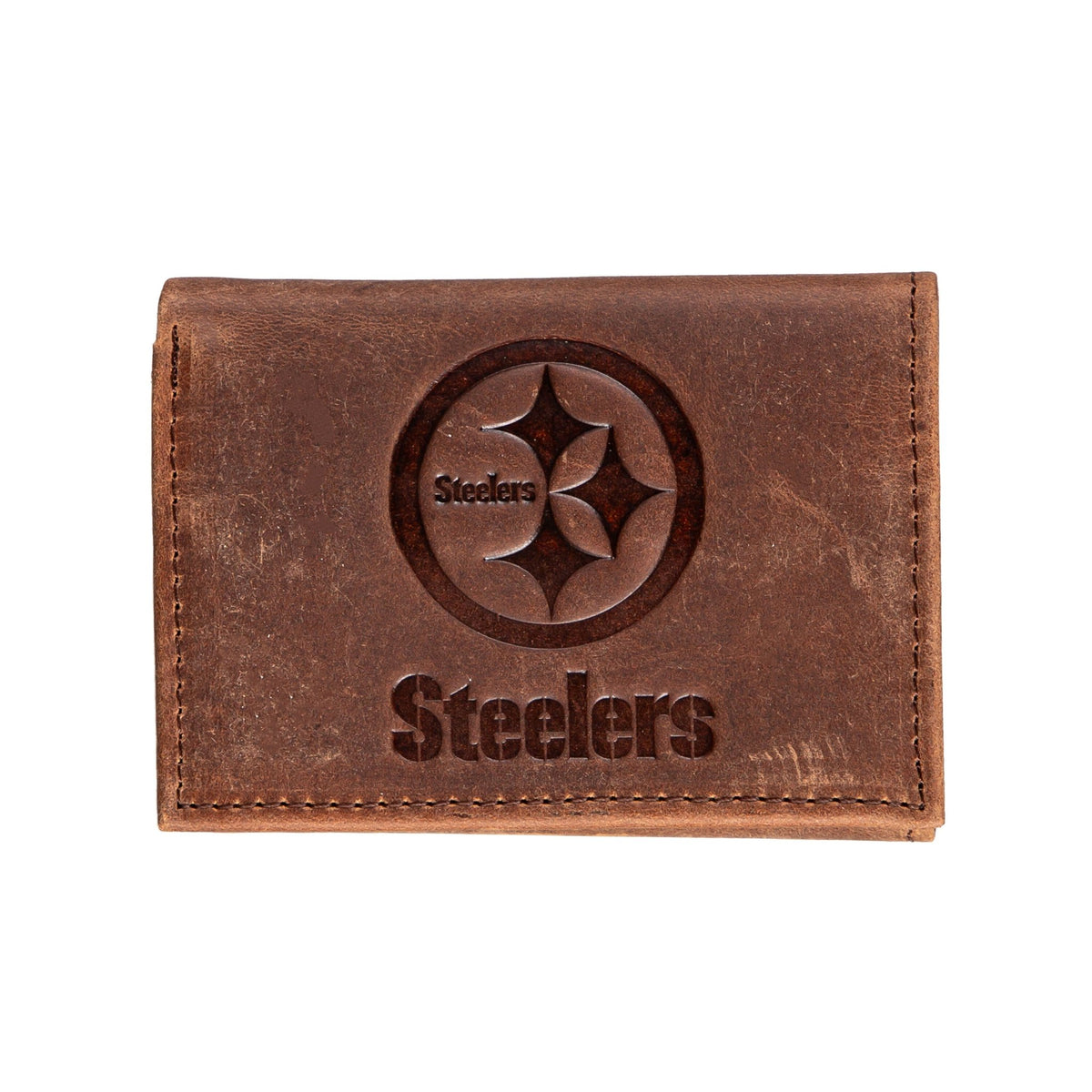 Pittsburgh Steelers, Tri-Fold Wallet, Brown, CH, 100% Genuine Leather - EG Collective - 801946048367