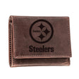Pittsburgh Steelers, Tri-Fold Wallet, Brown, CH, 100% Genuine Leather - EG Collective - 801946048367