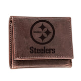 Pittsburgh Steelers, Tri-Fold Wallet, Brown, CH, 100% Genuine Leather - EG Collective - 801946048367