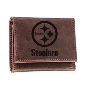 Pittsburgh Steelers, Tri-Fold Wallet, Brown, CH, 100% Genuine Leather - EG Collective - 801946048367
