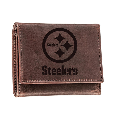 Pittsburgh Steelers, Tri-Fold Wallet, Brown, CH, 100% Genuine Leather - EG Collective - 801946048367