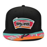 San Antonio Spurs Black Fiesta Script Brim Snapback Hat - Mitchell & Ness - 