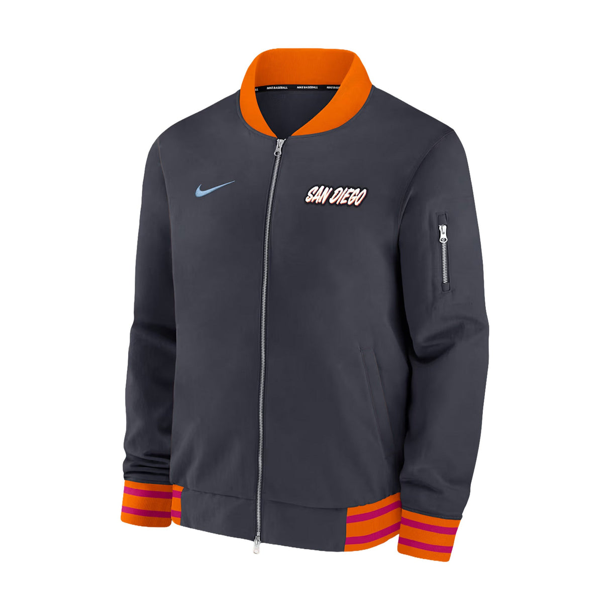 San Diego Padres City Connect Authentic Collection Obsidian Navy Full Zip Bomber Jacket - New Era - 23100241901