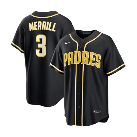 San Diego Padres Jackson Merrill Replica Black Out Jersey - Nike - 233201419425