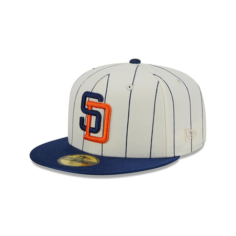San Diego Padres Team Shimmer Pinstripe Cream & Navy 59FIFTY Fitted Hat - New Era - 23332541901
