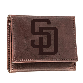 San Diego Padres Tri - Fold Wallet Brown 100% Genuine Leather - EG Collective - 801946416401