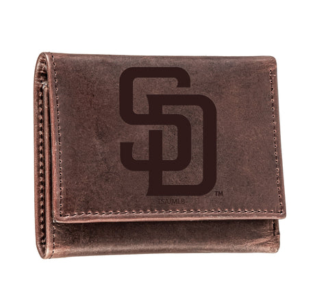 San Diego Padres Tri-Fold Wallet Brown 100% Genuine Leather - EG Collective - 801946416401