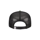 Rear view of San Diego Padres Woodland Camo 9FIFTY hat showcasing black mesh and snapback closure on white background