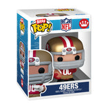 Front view of San Francisco 49ers Bitty Pop vinyl figure and helmet in boxed packaging