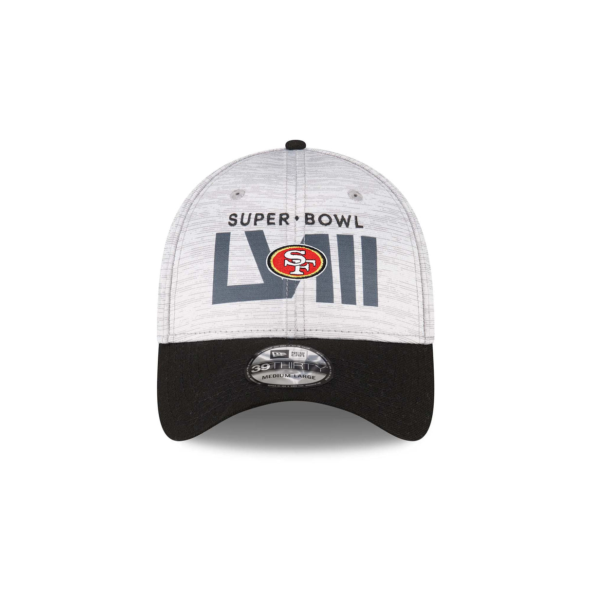 San Francisco 49ers Heather Gray/Black Super Bowl LVIII 39THIRTY Flex Fit Hat - New Era - 