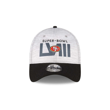 San Francisco 49ers Heather Gray/Black Super Bowl LVIII 39THIRTY Flex Fit Hat - New Era - 