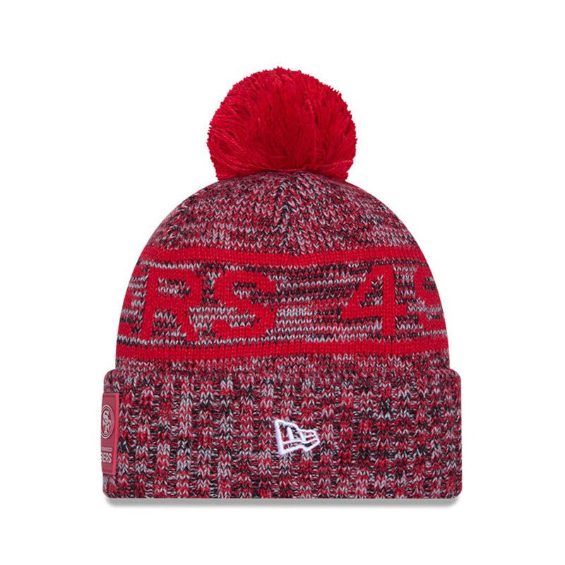 San Francisco 49ers Red/Gray Pom Knit Beanie - New Era - 
