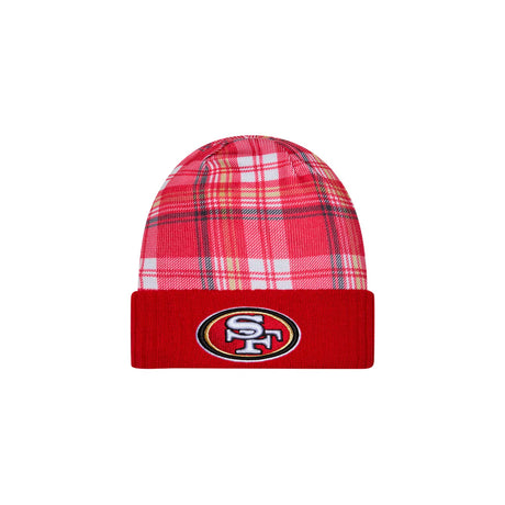 San Francisco 49ers Scarlet Plaid Statement Beanie Cuffed Knit Hat - New Era - 