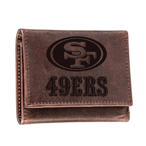 San Francisco 49ers, Tri - Fold Wallet, Brown, CH, 100% Genuine Leather - EG Collective - 801946048381