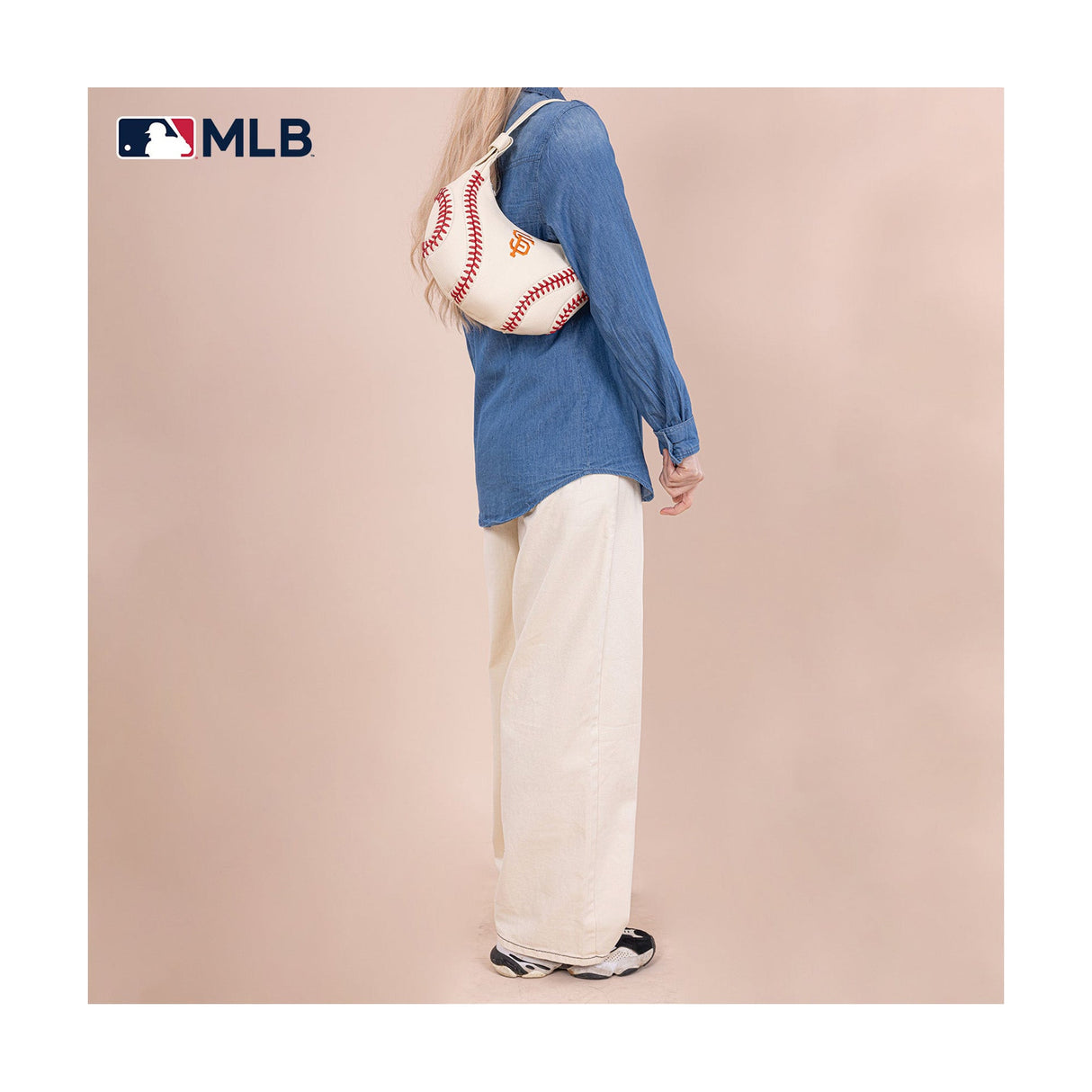 San Francisco Giants Baseball Stitch Beige Hobo Crossbody Bag - Montana West - 221102413
