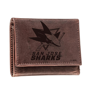 San Jose Sharks, Tri - Fold Wallet, Brown, CH, 100% Genuine Leather - EG Collective - 801946342885