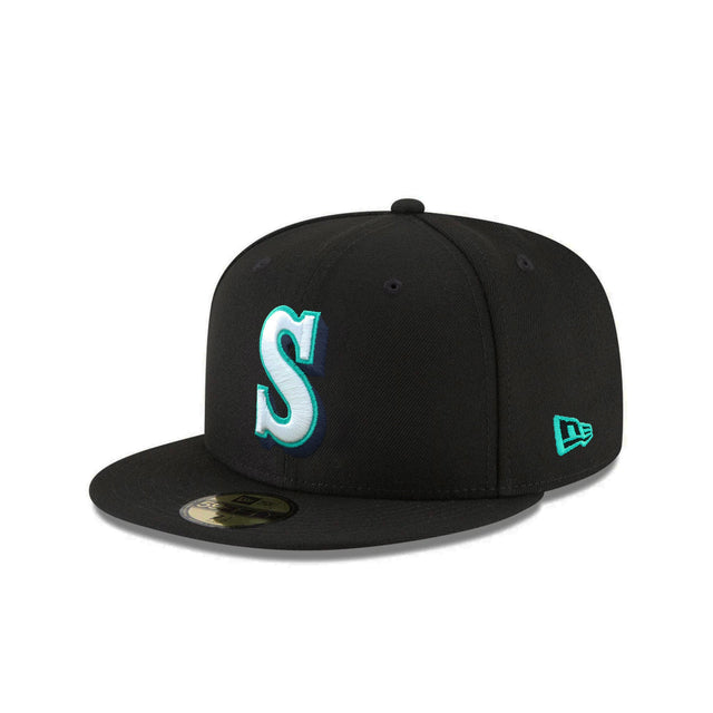 Seattle Mariners Black Aqua Shadow 59FIFTY Fitted Hat - New Era - 23863941512
