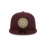 Seattle Mariners Metallic Gold Logo Maroon 59FIFTY Fitted Hat - New Era - 23863841501