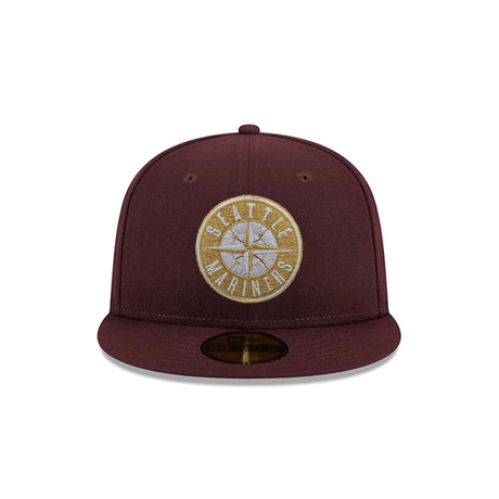 Seattle Mariners Metallic Gold Logo Maroon 59FIFTY Fitted Hat - New Era - 23863841501