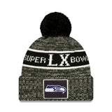 Seattle Seahawks Black Super Bowl LX Cuffed Knit Beanie with Pom - New Era - 36030212804