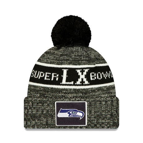 Seattle Seahawks Black Super Bowl LX Cuffed Knit Beanie with Pom - New Era - 36030212804