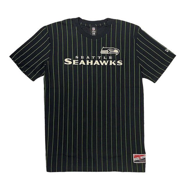 Seattle Seahawks Navy & Green Pinstripe New Era Throwback T-Shirt - New Era - 