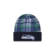 Seattle Seahawks Navy Plaid Statement Beanie Cuffed Knit Hat - New Era - 