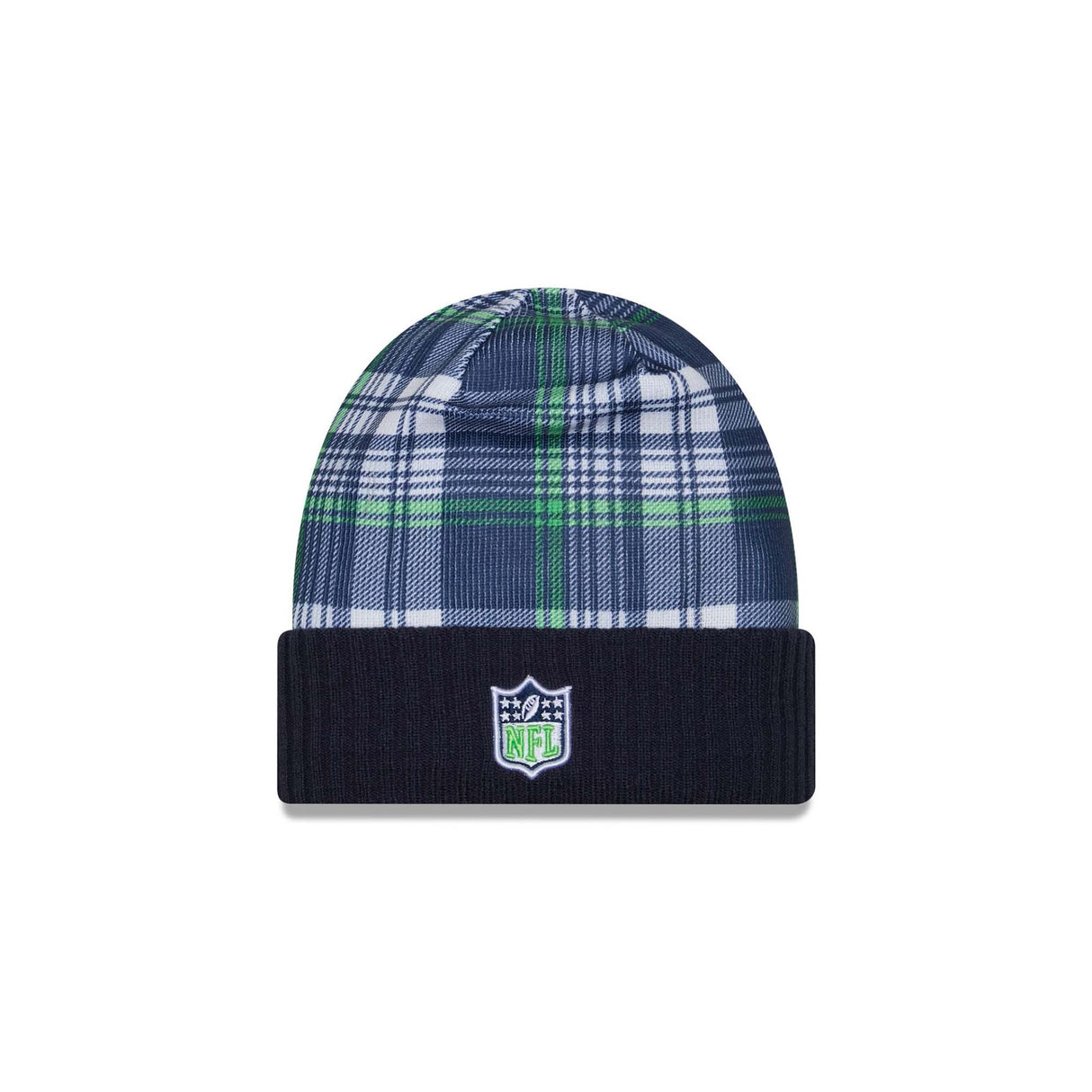 Seattle Seahawks Navy Plaid Statement Beanie Cuffed Knit Hat - New Era - 