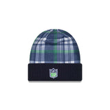 Seattle Seahawks Navy Plaid Statement Beanie Cuffed Knit Hat - New Era - 