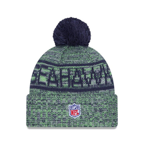 Seattle Seahawks Navy/Lime Pom Knit Beanie - New Era - 