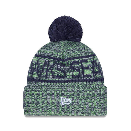 Seattle Seahawks Navy/Lime Pom Knit Beanie - New Era - 