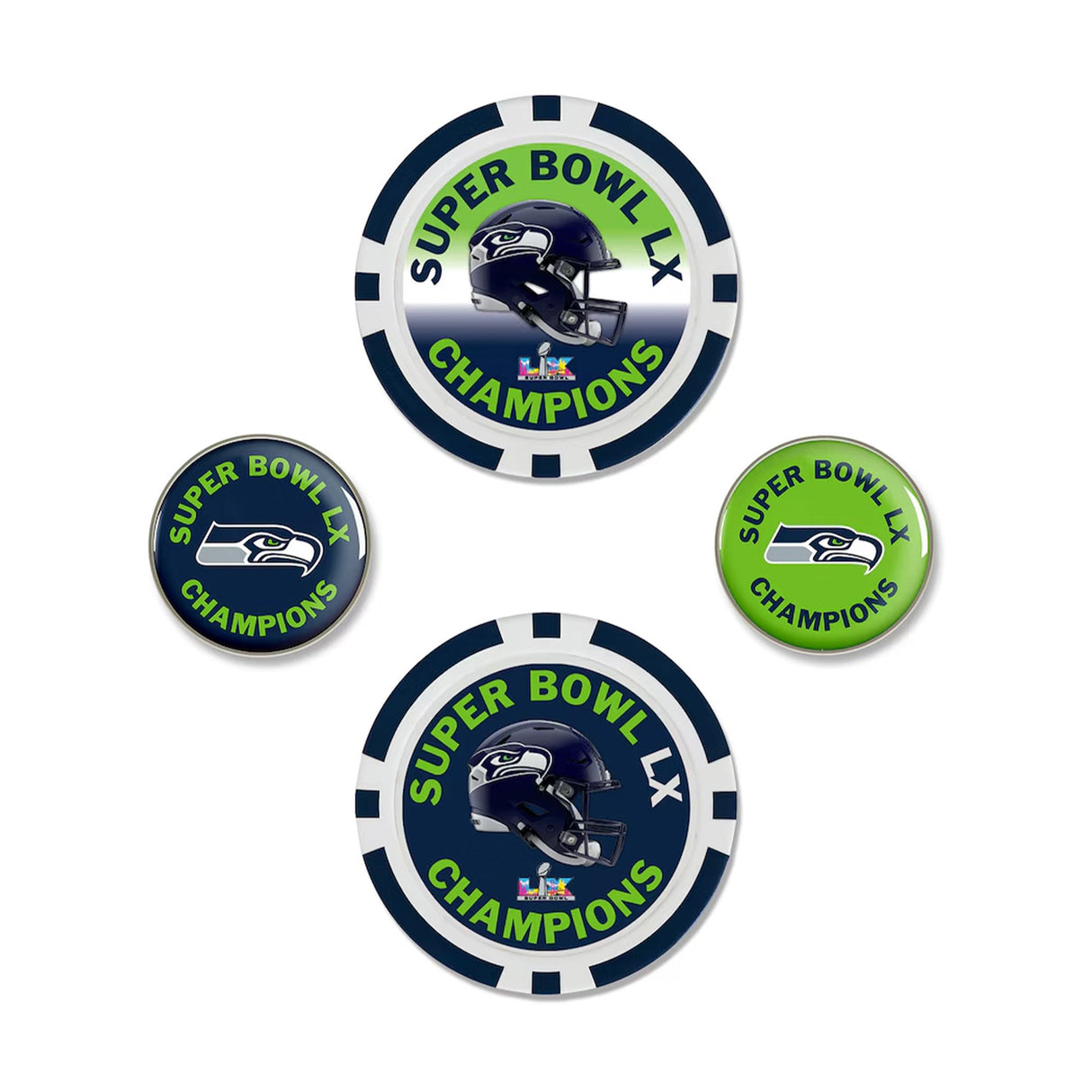 Seattle Seahawks Super Bowl LX Champions Four - Piece Ball Marker Set - Wincraft - 36030816