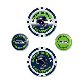 Seattle Seahawks Super Bowl LX Champions Four - Piece Ball Marker Set - Wincraft - 36030816