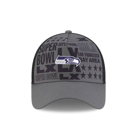 Seattle Seahawks Super Bowl LX Charcoal 9FORTY A - Frame Trucker Hat - New Era - 36030212802