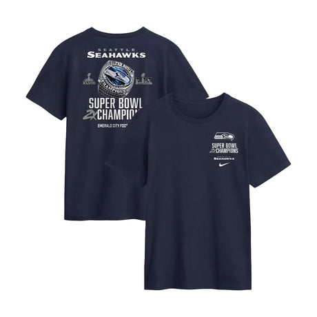 Seattle Seahawks Two - Time Super Bowl Champions Downtown Ring Club Navy T-Shirt - Nike - 360306128201
