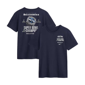 Seattle Seahawks Two - Time Super Bowl Champions Downtown Ring Club Navy T-Shirt - Nike - 360306128201
