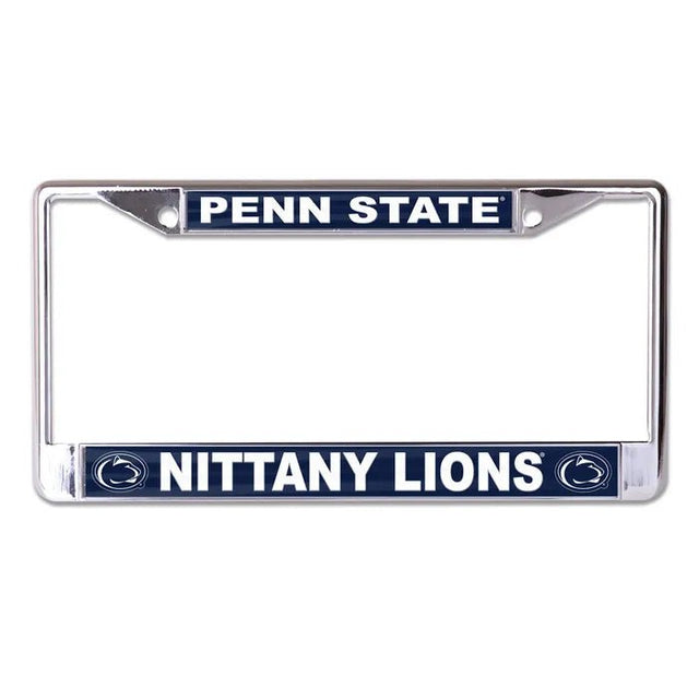 Front view of a silver SDSU Aztecs license plate frame showcasing red team lettering on a white background