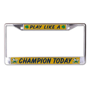 Front view of an Ohio State Buckeyes license plate frame with red team panels and chrome trim on white background