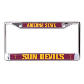 Front view of an Arizona Wildcats license plate frame with blue team graphics on a white background