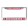 Front view of Oregon Ducks license plate frame with chrome border and green OREGON and O DUCKS panels on white background