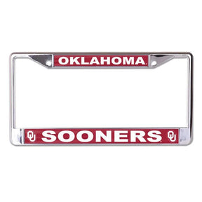 Front view of Oregon Ducks license plate frame with chrome border and green OREGON and O DUCKS panels on white background