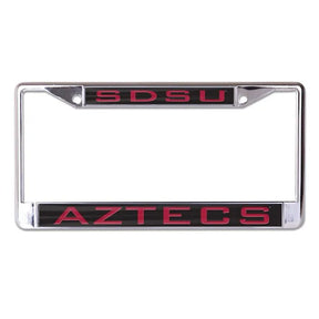 Front view of a Stanford license plate frame showcasing red panels labeled Stanford and Cardinal on a white background