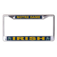 Front view of State College license plate frame with Play Like a Champion Today text and Notre Dame logos on white