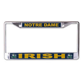 Front view of State College license plate frame with Play Like a Champion Today text and Notre Dame logos on white