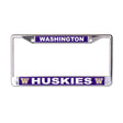 Front view of State College license plate frame showcasing Washington Huskies graphics on a white background